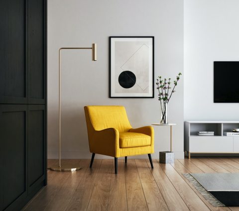 Bright room with pictures on the wall